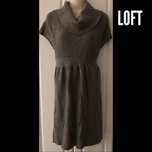 LOFT Gray Wool Blend Ribbed Cowl Neck Dress Size Large